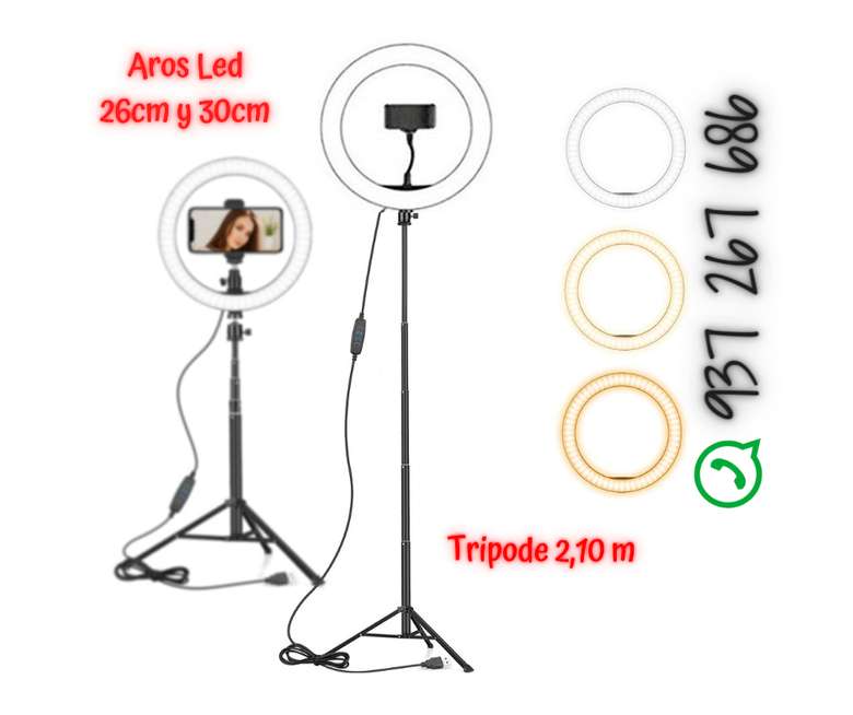 ARO DE LUZ LED 26" + TRÍPODE DE 2.10 MTS